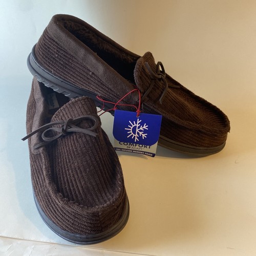 Dearfoams Men's Brown Corduroy Moccasin Slipper Shoes Gel Infused Memory Foam XL