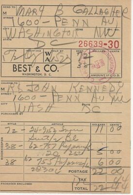 Jacqueline Kennedy 1961 Quittung John F Kennedy Das Weiße Haus JFK UACC RD COA 
