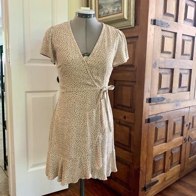 Abercrombie Tan Wrap dress w/ruffle and Cap Sleeve | eBay