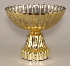 Compote Bowl Vase Glass Gold Mercury Fluted Wall 8"Dia 7"High