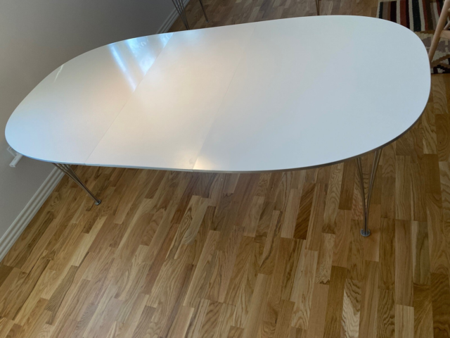Piet Hein, bord, Super ellipse udtræksbord, Hvidt Piet Hein…