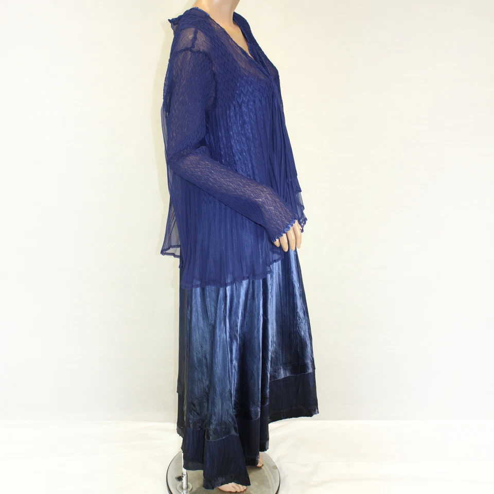 Conjunto envolvente de vestido plisado formal talla grande Komarov azul real 2X Foto 3 de 4
