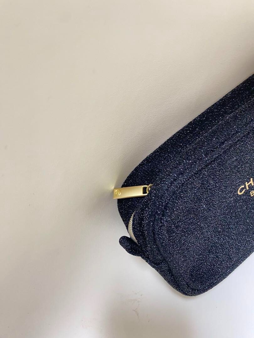Chanel Beaute Cosmetic Makeup Bag Pouch Clutch Glitter Shine black
