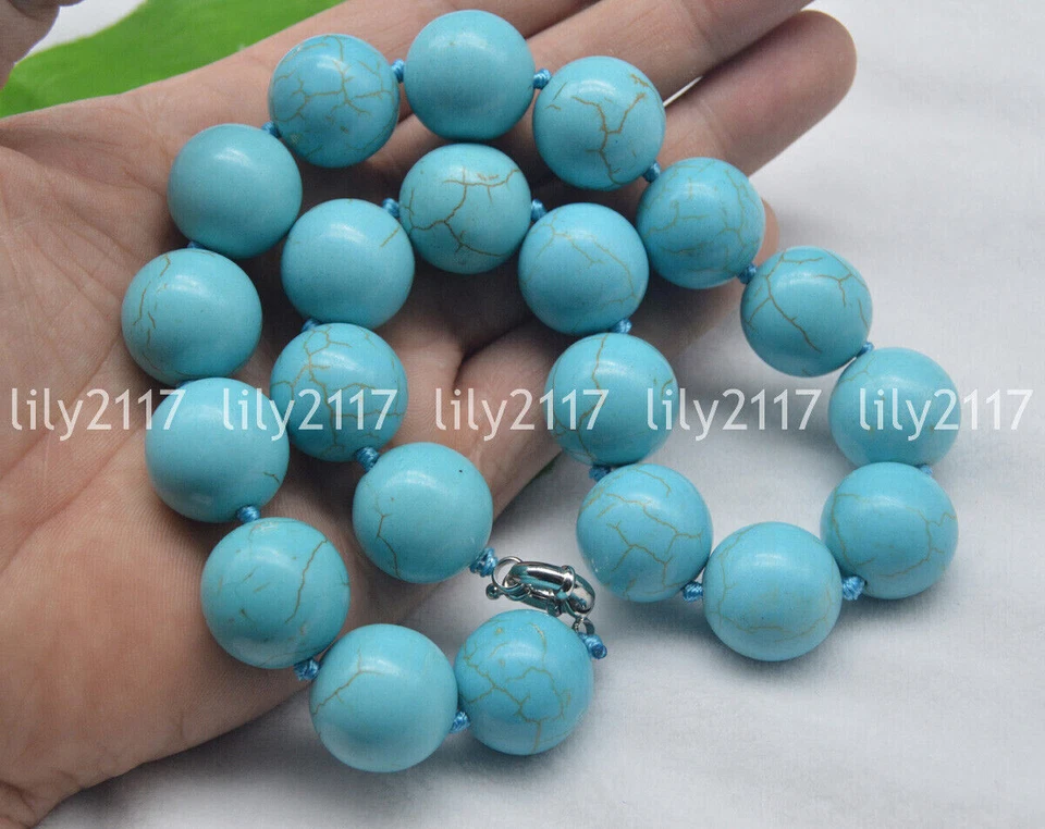 Enorme collar de cuentas redondas de piedras preciosas azules naturales de 20 mm 14-36 pulgadas Foto 4 de 4