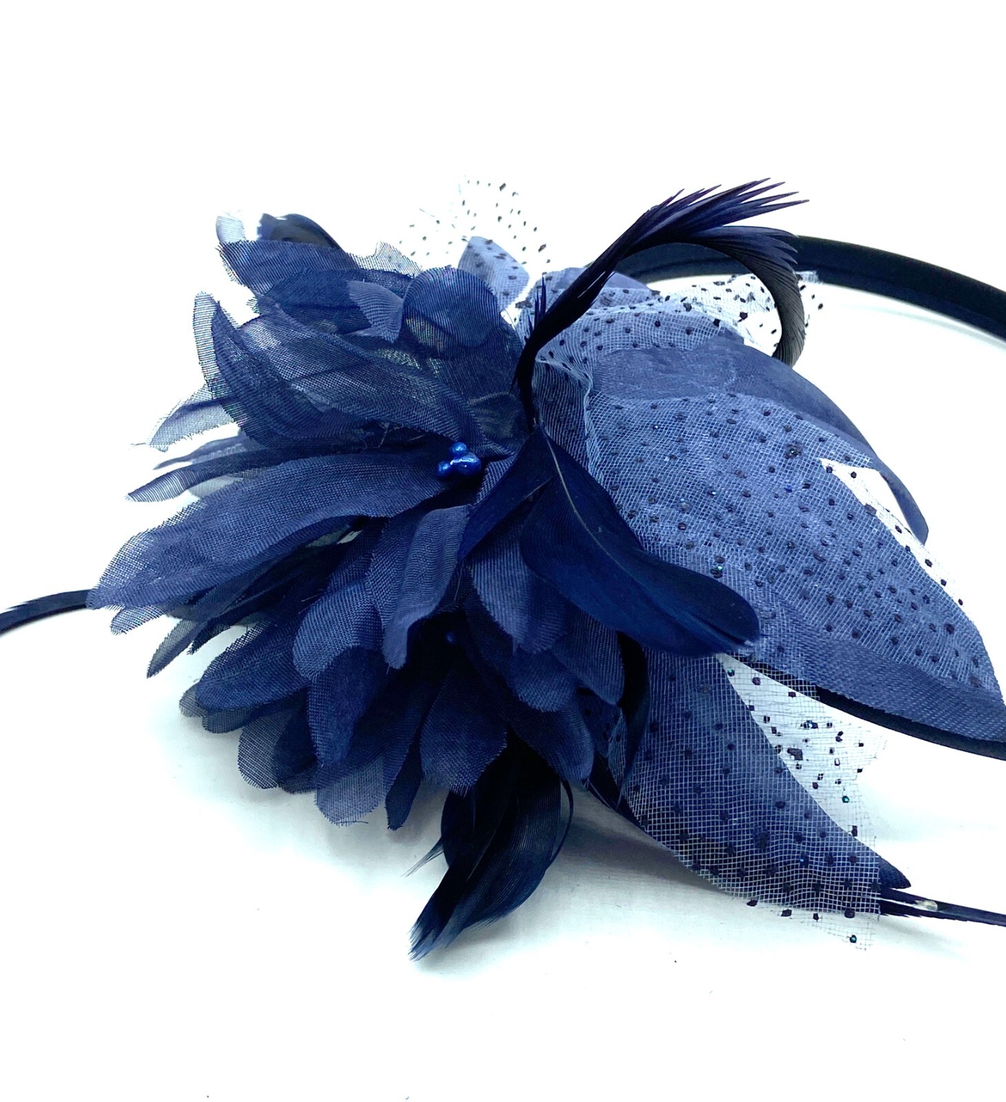 Ladies Navy Blue Feather Aliceband Fascinator Races Ascot Weddings