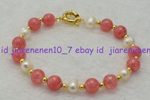 Beaytiful 7-8mm White Pearl & 8mm Multicolor Gemstone Gems Bead Bracelet 7.5in - Picture 12 of 21