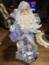 Vtg Santa Claus Statue Christmas Children Toy Bag Winter Nordic Blue 14"