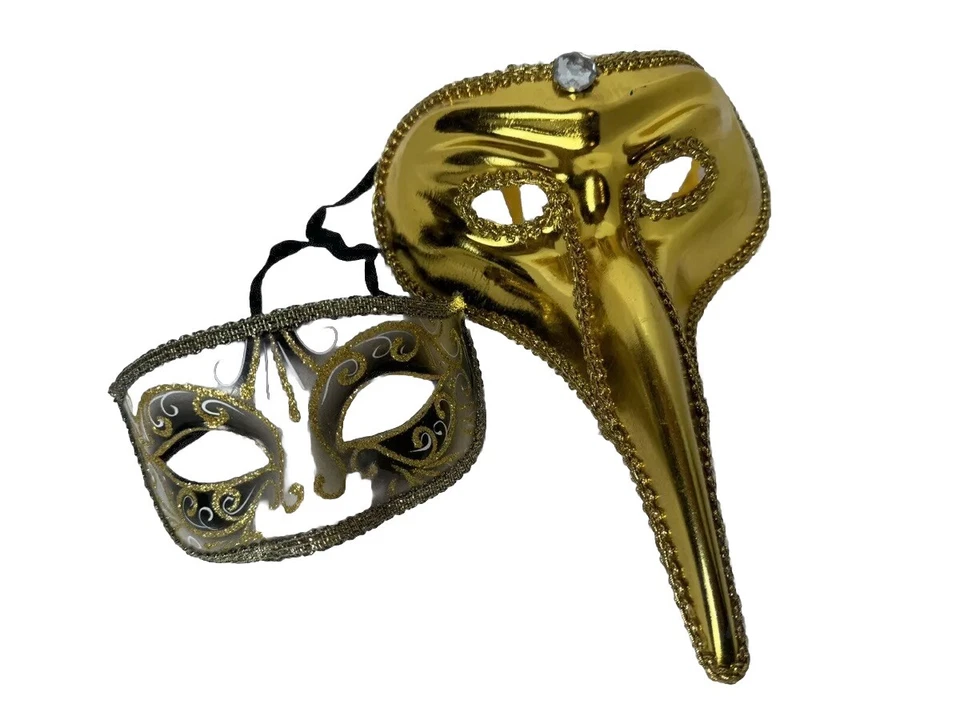 Elegantes Máscaras de Mascarada Veneciana Doradas y Blancas - ¡Par de Carnaval Glamoroso! Foto 3 de 4