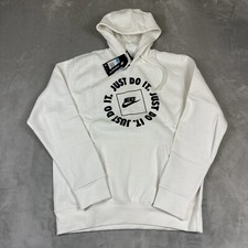 Nike Hoodie Just Do It Pullover Men's M White Long Sleeve Hooded Sweatshirts