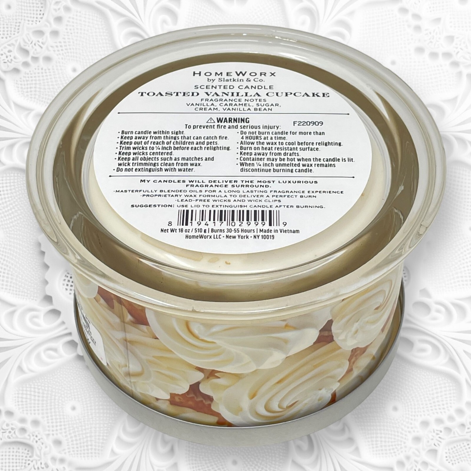 HomeWorx Slatkin TOASTED VANILLA CUPCAKE 4 wicks 18 oz candle caramel