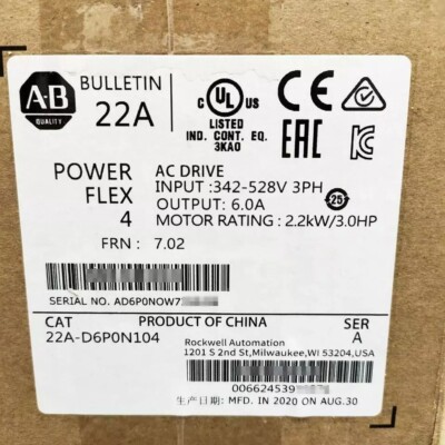 New AB 22A-D6P0N104 PowerFlex 4 2.2 kW 3 Hp AC Drive 22A-D6P0N104 Free Tariffs