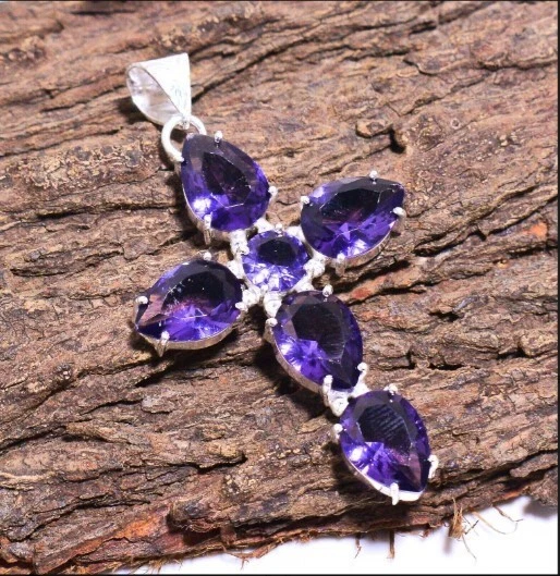 REGALO VIERNES NEGRO 4 MUJER 6x8 Pera Amatista Cruz Dije Colgante Plata 925 Foto 3 de 4