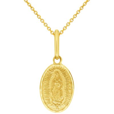 Solid 14k Yellow Gold Our Lady of Guadalupe Oval Pendant Necklace | eBay