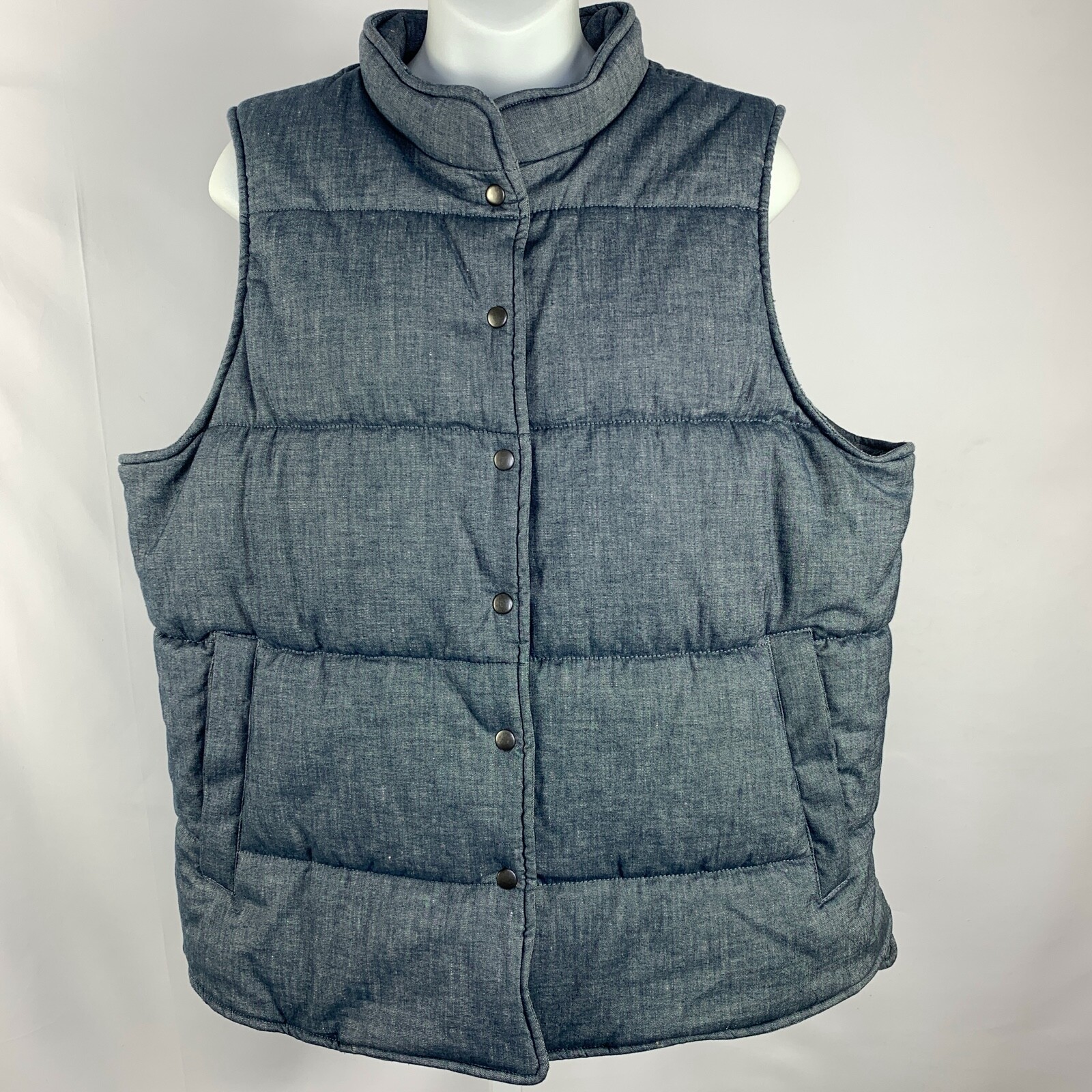 Nordstrom Collection Quilted Puffer Vest Sz XL Blue Stonewash Snap Front Winter