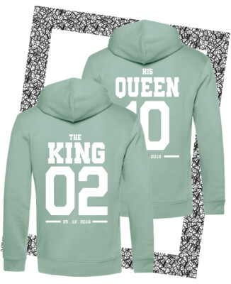 KING  QUEEN  Pullover Pärchen Hoodie Mit Wunschzahl und Datum in 6 Farben