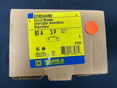 **(NEW OEM)** EDB34080 SQUARE D THERMAL MAGNETIC CIRCUIT BREAKER 3 POLE ...