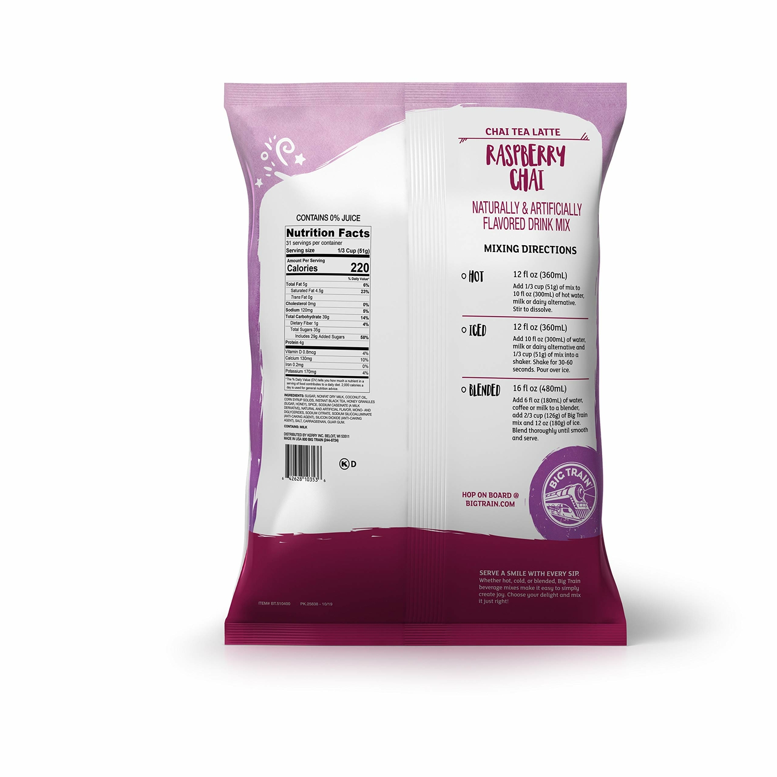Big Train Chai Tea Latte Mix, 3.5 lb Bag - Raspberry Chai (Individual)