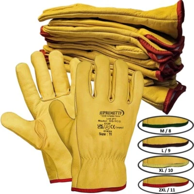 SUPREME Premium Yellow Leather Driver Work Gloves Fleece Lined Lorry Truck Driving Glove