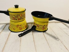 Vintage 60s 70s Small Mini Kid Toy Play Tin Mushroom Kitchen Pots And Pans