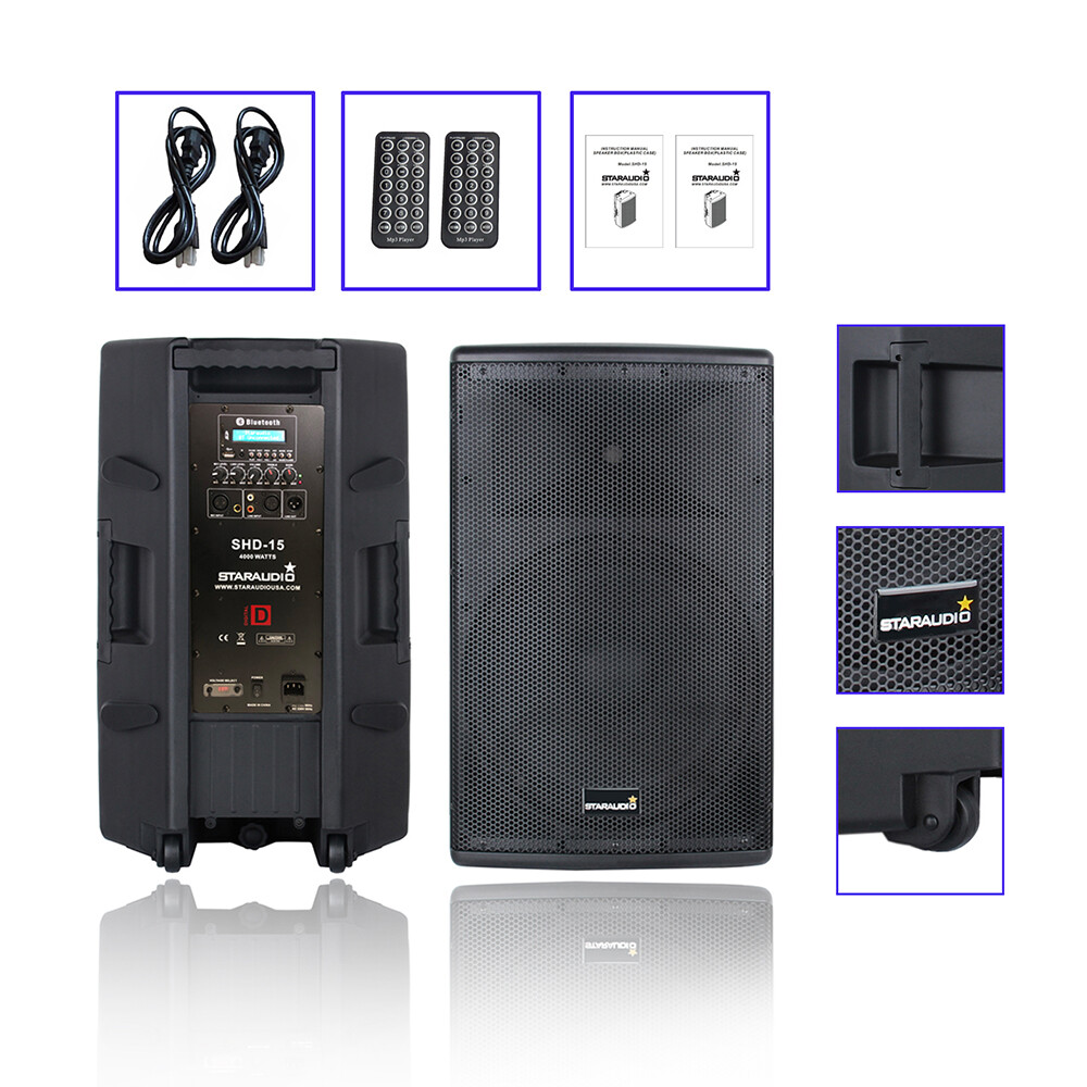 Pair 4000W 2-Way Powered PA Active Speakers 15 Inch Bluetooth
