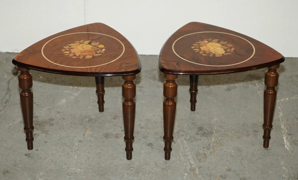 FINE PAIR OF ITALIAN BURR WALNUT MARQUETRY INLAID SIDE END LAMP WINE TABLES - Image 2 of 4