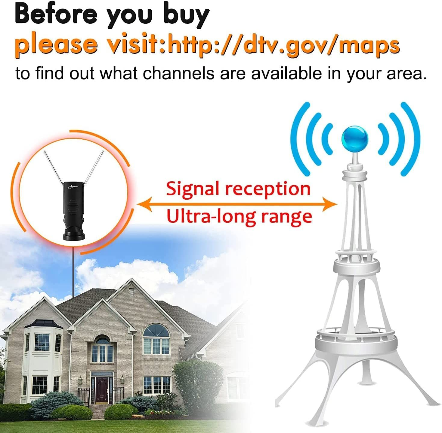 HIDB TV Antenna for Smart TV, Long Range Rabbit Ears Ears3.1 Inch eBay