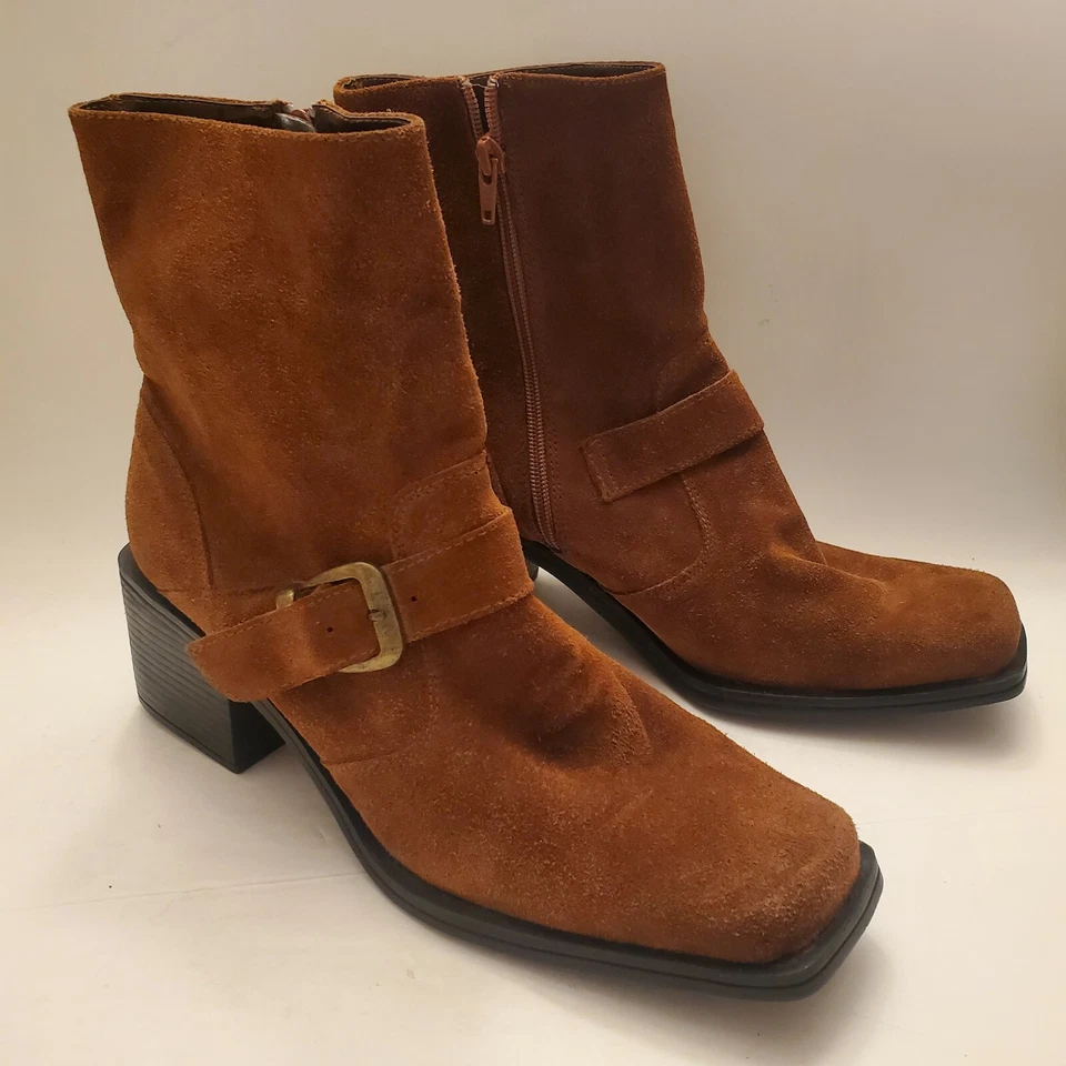 Newport News Botas de Gamuza Cuero Óxido Cremallera Talla 10 Gruesas Tacón Bloque Y2K Foto 3 de 4