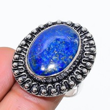Natural Lapis Lazuli Gemstone 925 Sterling Silver Jewelry Ring Size 7 US 