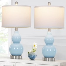 Double Gourd Ceramic Table Lamps Set of 2, Modern Blue Bedside Lamps for Blue-1