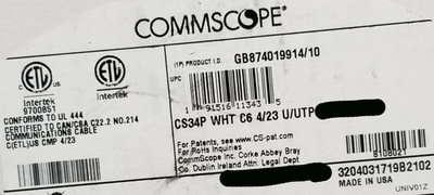 Commscope CS34P 23/4P Cat6 U/UTP WebTrak Plenum CMP Network Cable White /100ft