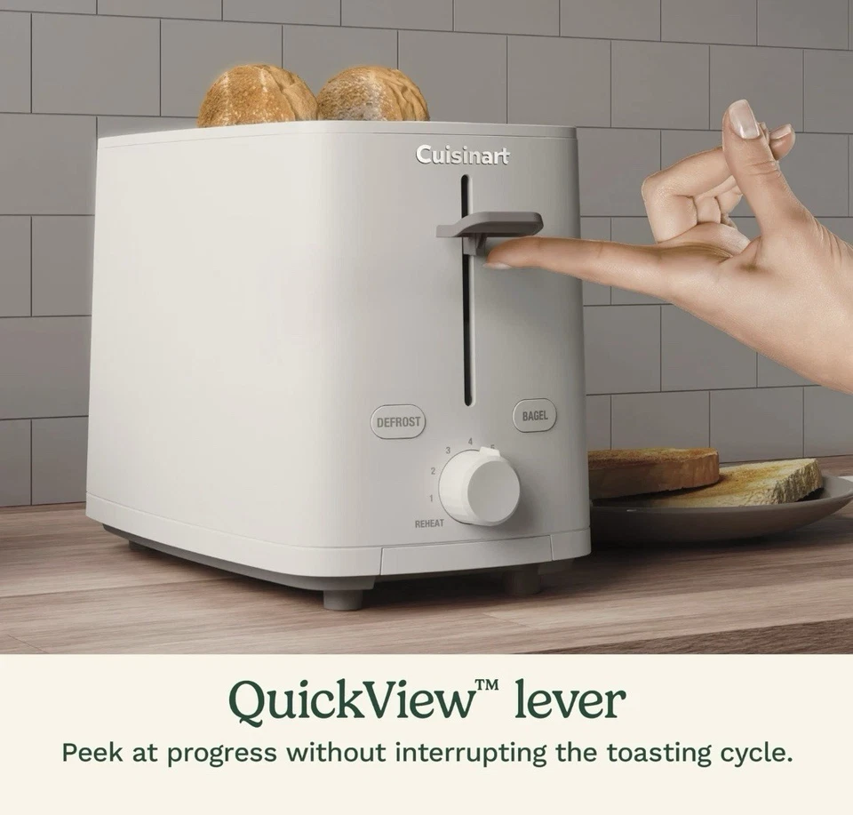 Cusinart SoHo 2 Slice Toaster Extra Wide Slots Cream 7 Setting DefrostReheat New - Image 3 of 4