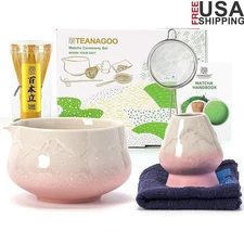 7pcs Matcha Whisk Set Ceramic Bowl Bamboo Whisk Scoop Holder Tea Cloth Sifter US