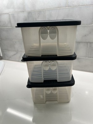 3 - Tupperware FridgeSmart Small Vented Veggie Fruit Keepers BLACK Lids