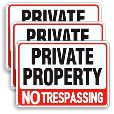 3 Pack Large Private Property No Trespassing Sign 8X12 Inch Rust Free Aluminum