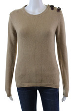 Neiman Marcus Womens Textured Round Neck Long Sleeve Knit Sweater Beige Size M