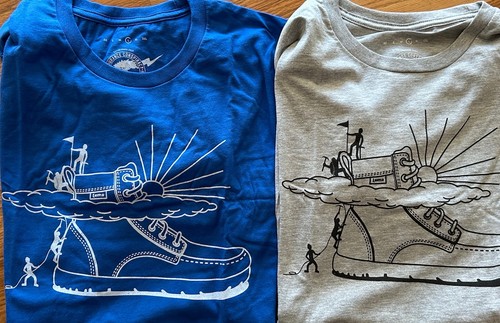 New! *Lot of 2* LEMS Shoes Graphics Cotton T-SHIRTS sz Large Blue + Gray - Picture 1 of 9