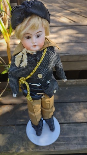 ANTIGUA Muñeca Cabeza Bisque 14 '' Herradura, Cuero Niño Enrique, Ojos Marrones - Imagen 6 de 13