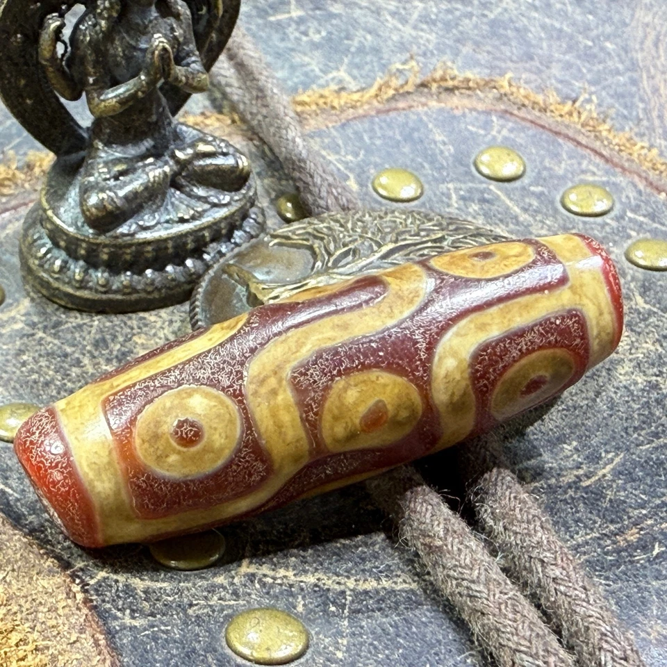 Ancient Tibetan DZI Beads Old Agate 9 Eye Totem Amulet Pendant 21×13mm #3448 - Image 3 of 4