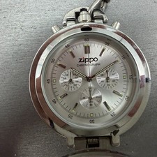 Zippo Pocket Watch Men 49mm Silver Dial Steel Chronograph Round New Battery