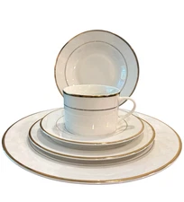 Hausenware 20 pc Contemporary China 4 Place Settings Dinnerware White Gold Rim