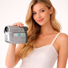 Samsung Gray-Silver Digital Camcorder with LCD Display Labels
