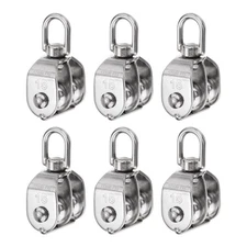 6pcs M15 Double Pulley Block, Stainless Steel Swivel Rigging Lifting Wheel
