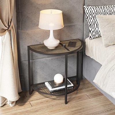 Small Half Moon Side Table 19.7'' Bed Night Stand 18.7''x10.4'' Gray 2 Tier Faux