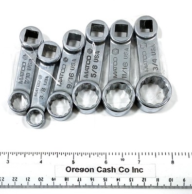 Matco Torque Adapters 6PC SAE 3/8, 7/16, 9/16, 5/8, 11/16, 3/4 Crowfoot Wrench