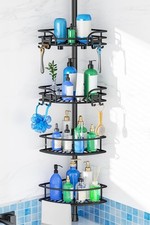 Corner Shower Caddy Tension Pole 4-Tier Large Capacity Bathroom Organizer Shelf