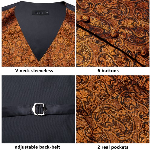 Men's Tuxedo Vest & Bowtie/Necktie Set, Classic Formal Waistcoat Paisley Floral - Picture 71 of 224