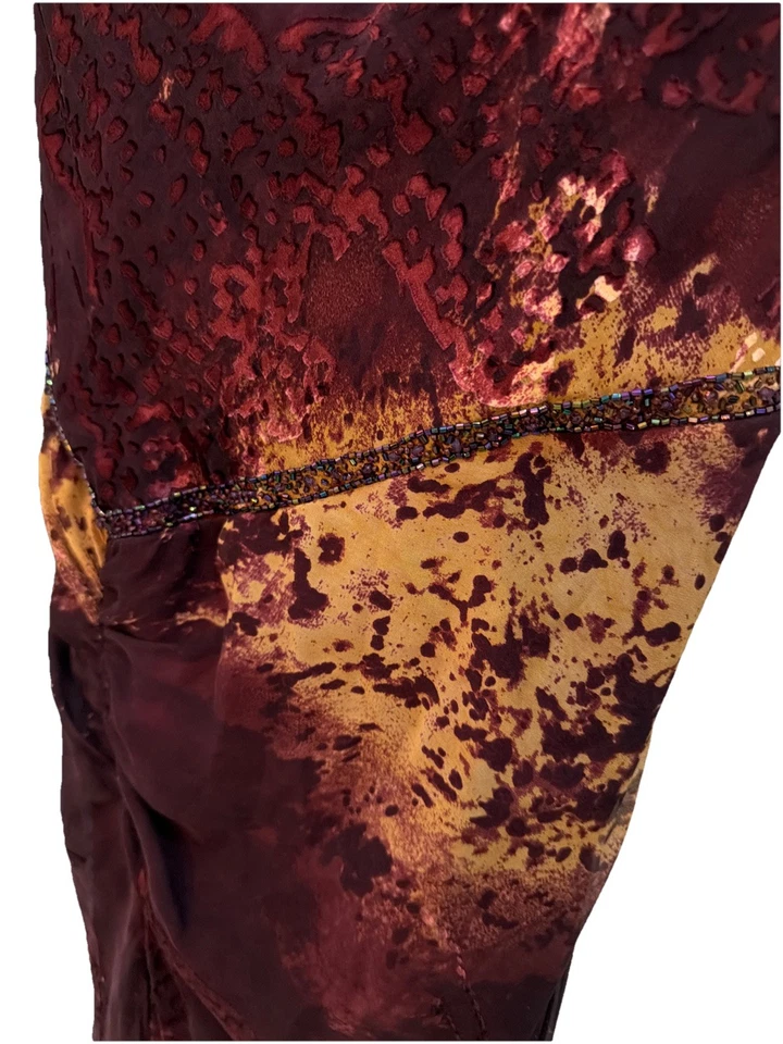 复古 90 年代 Y2K Sue Wong 夜曲勃艮第丝绸串珠长裙 W 开衩 10 — 第 2/4 张图片