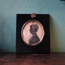 Antique Georgian Silhouette Portrait Miniature – Lady In Bonnet – Ebonised Fram