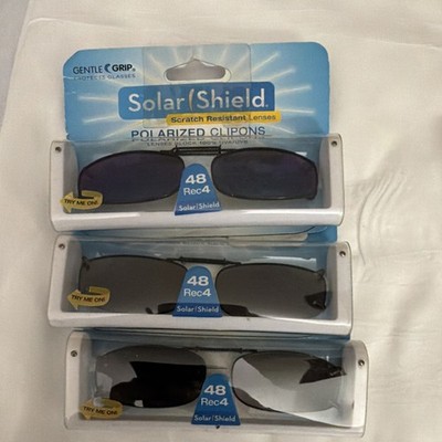 (3) SolarShield Polarized Clip-On Sunglasses 48 Rec4 Men Black Gray