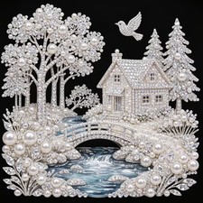 Riverside Cottage Pearl Diamond Painting Kit 5D Art